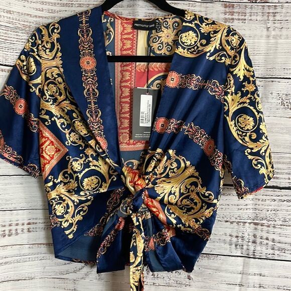 Pretty little thing Top Womens Small Front tie short sleeves Blouse - Picture 4 of 10